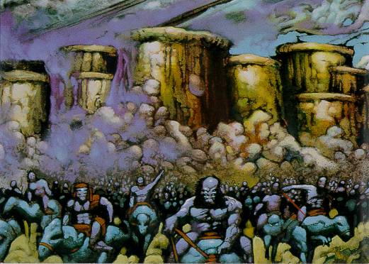 A purple army lines up