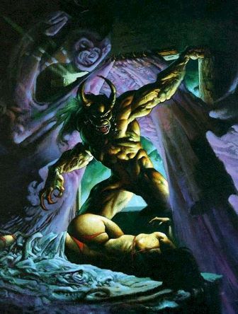 A horned monster takes a peak